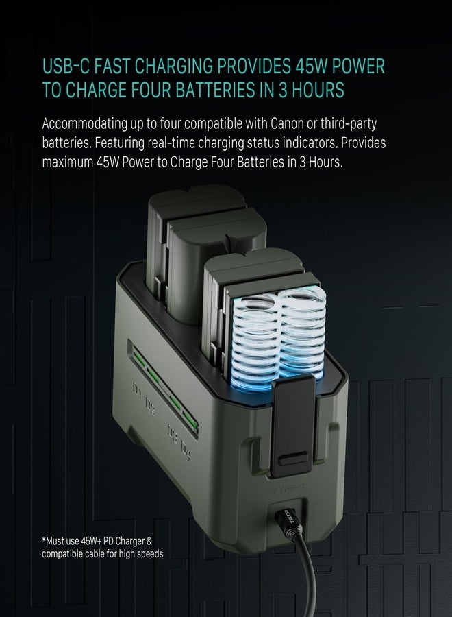 تيلتا محطة شحن محمولة Tilta LP-E6 | تشحن 4 بطاريات بتقنية الشحن السريع USB-C PD بقدرة 45 واط | آمنة لكاميرات EOS R5 Mark II، وR6 Mark II، وR7، وR6، وR5، وR، و5D Mark IV، و6D، و7D Mark II، و90D، و80D، و70D، و60D | صديقة للبيئة - Image 3